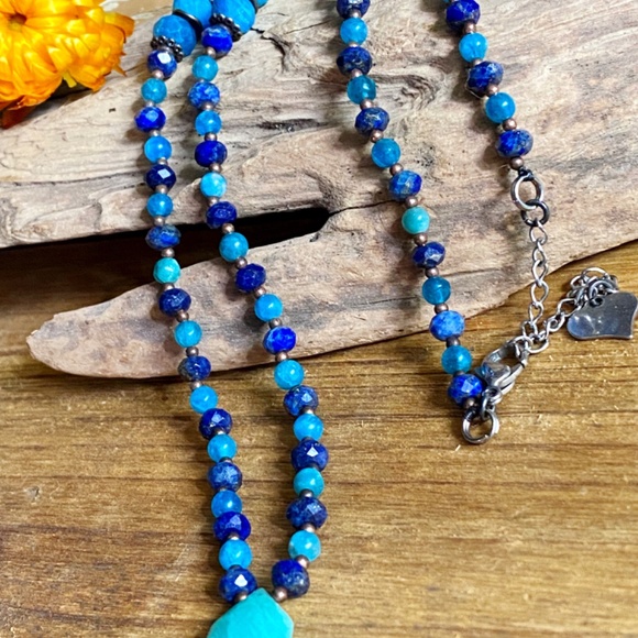 Lapis Lazuli + Blue Apatite + Amazonite Gemstone Necklace - Picture 8 of 8